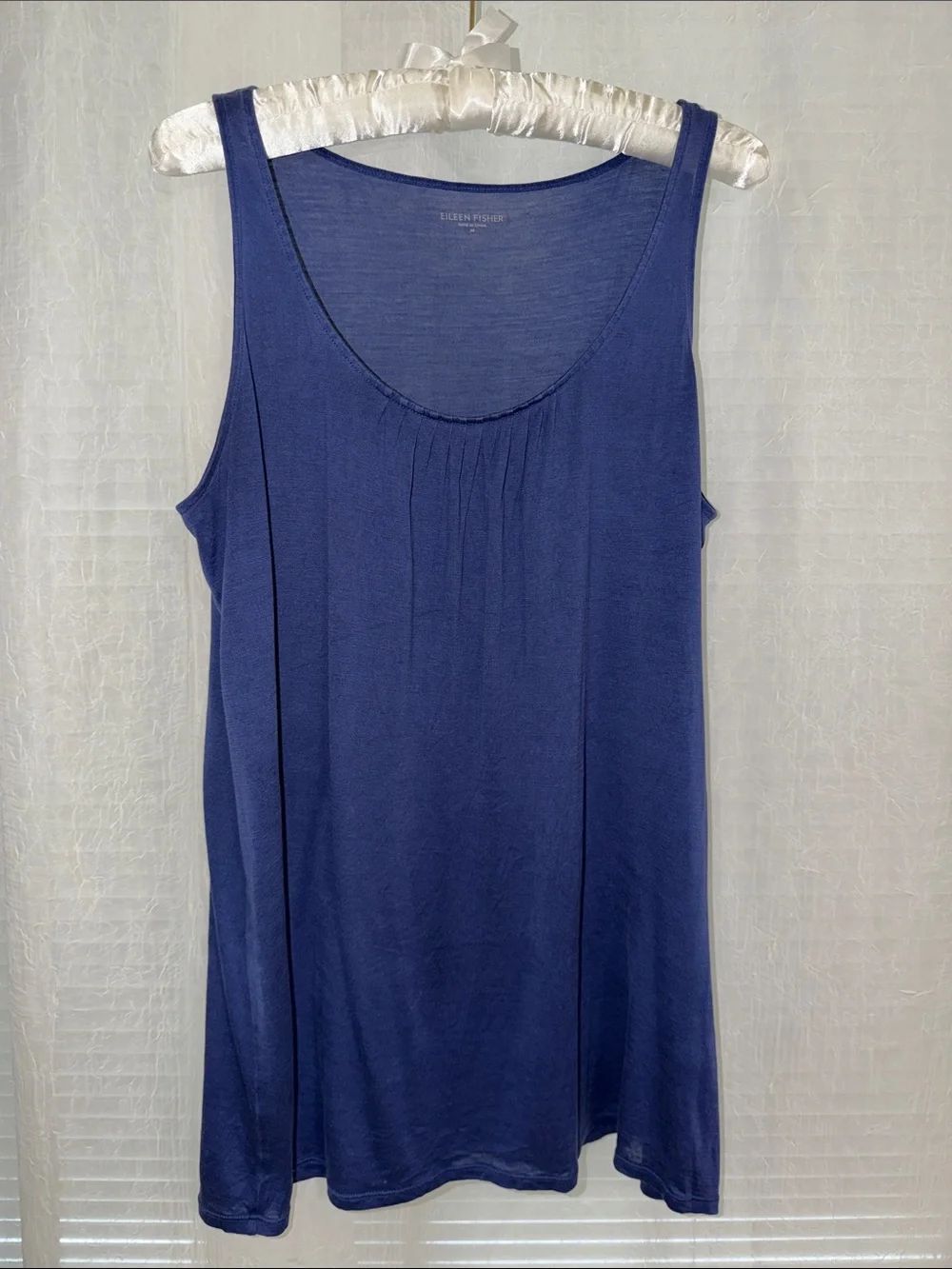 Eileen Fisher M Blue Pleated Front Scoop Silk Cotton Blend Tank Top